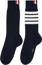 Thom Browne Navy Cotton 4-Bar Mid Calf Socks