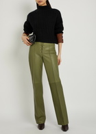 Skiim Lace-up Straight-leg Leather Trousers Khaki