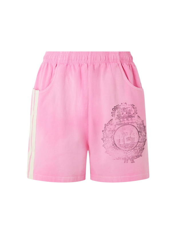 Photo: 424 - Straight-Leg Logo-Print Striped Cotton-Jersey Drawstring Shorts - Pink