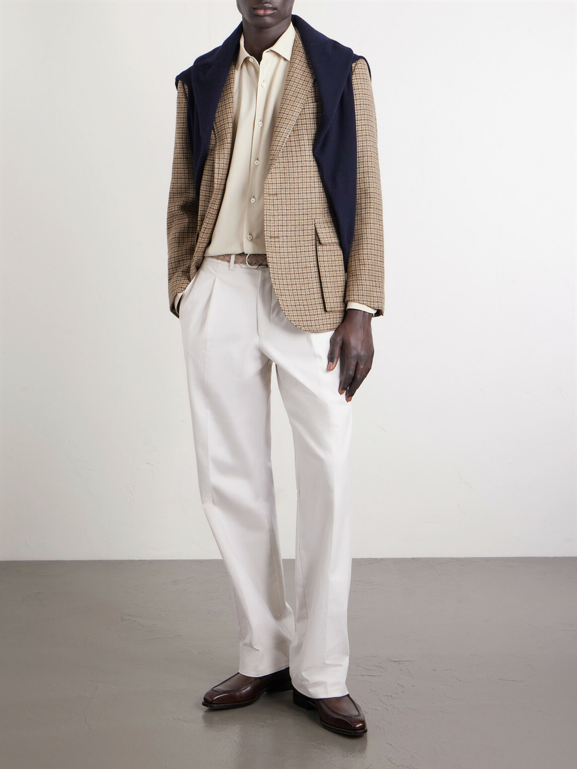 Ralph Lauren Purple label - Kent Suede-Trimmed Checked Linen and Wool-Blend Blazer - Brown