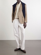 Ralph Lauren Purple label - Kent Suede-Trimmed Checked Linen and Wool-Blend Blazer - Brown