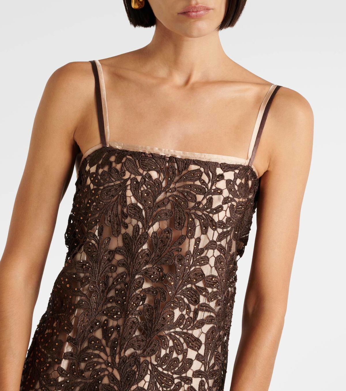 Jacques Wei Embellished floral lace maxi dress
