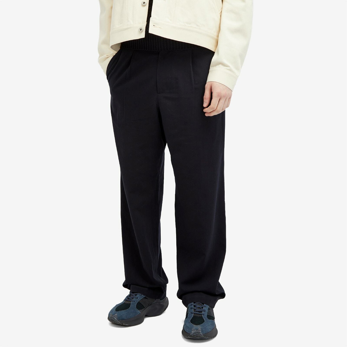 Auralee Men's Hard Twist Cotton Trousers in Dark Navy Auralee