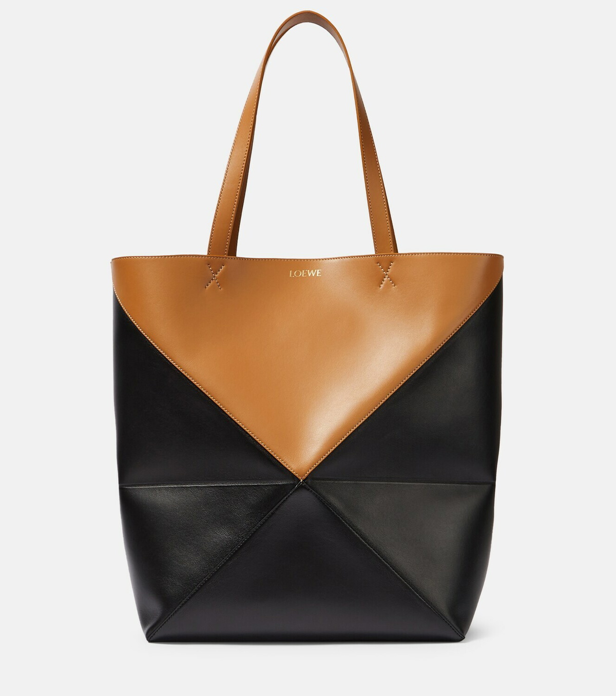 a nano leather-trimmed jacquard tote