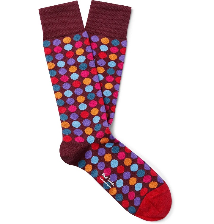 Photo: Paul Smith - Daley Polka-Dot Stretch Cotton-Blend Jacquard Socks - Red