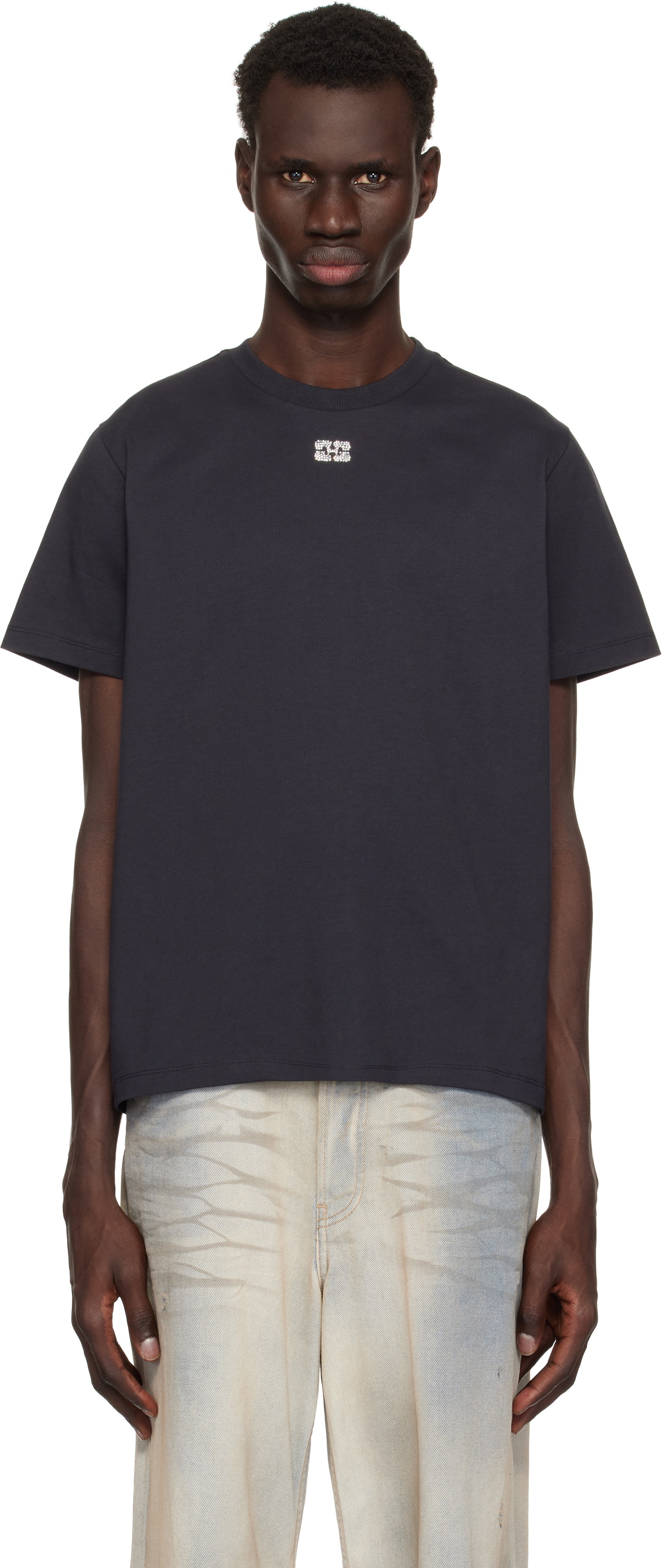 GANNI Black Heavy Cotton Drop Shoulder Heart T-shirt GANNI