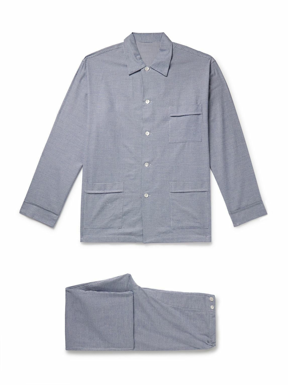 Anderson & Sheppard - Puppytooth Brushed-Cotton Pyjama Set - Blue