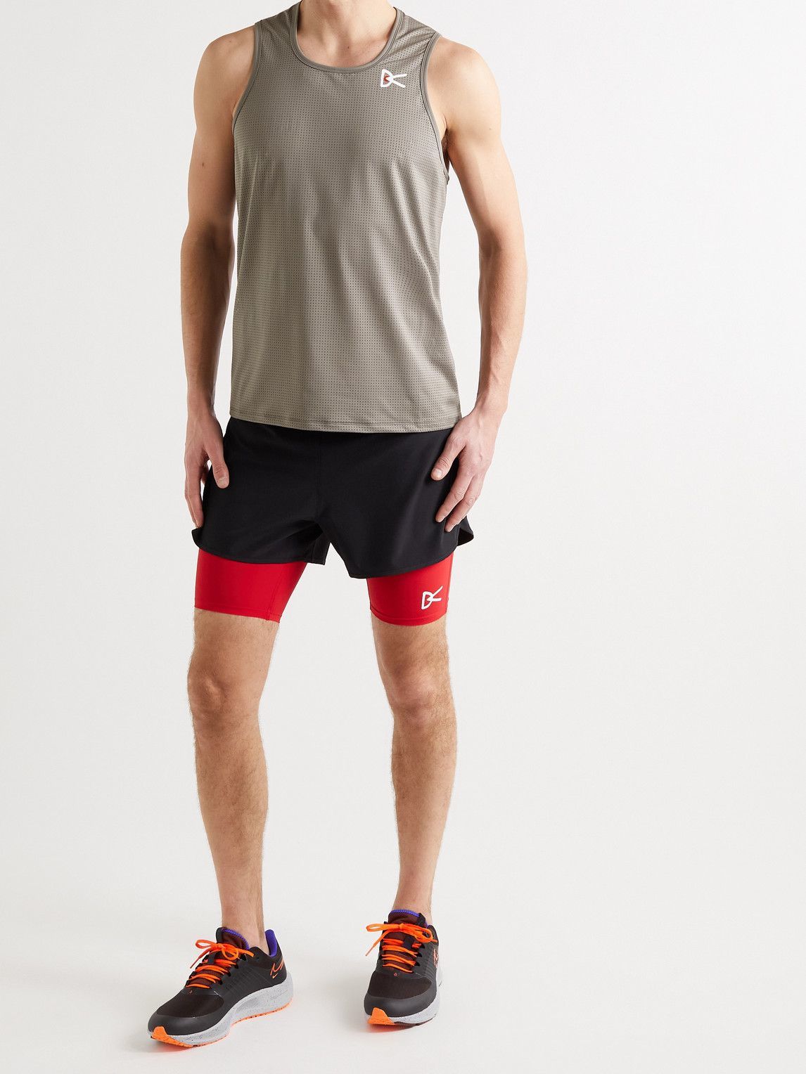 DISTRICT VISION - Logo-Print Perforated Stretch-Jersey Running