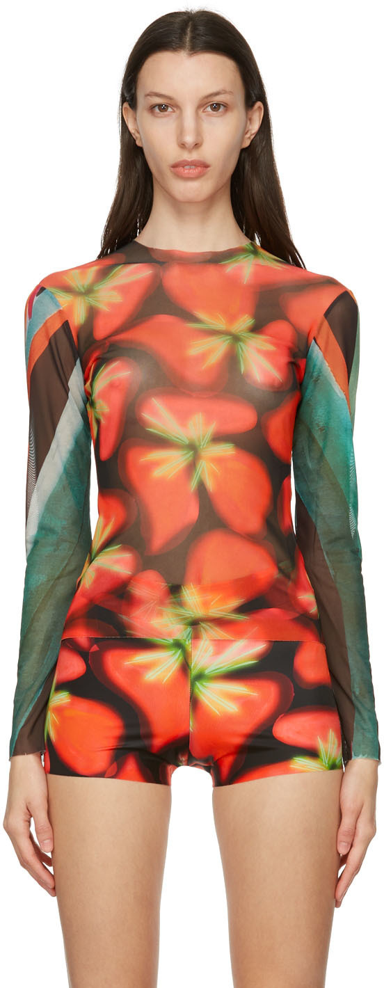 Louisa Ballou Multicolor Long Sleeve Mesh Top