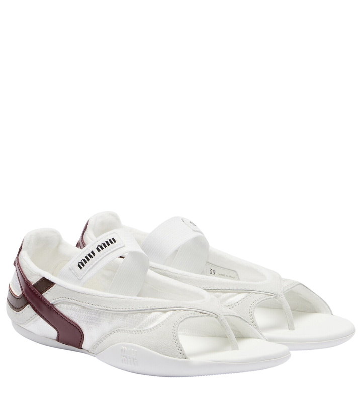 Photo: Miu Miu Gymnasium leather-trimmed thong sandals