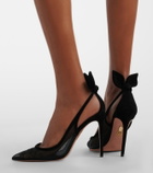 Aquazzura Bow Tie suede-trimmed mesh pumps