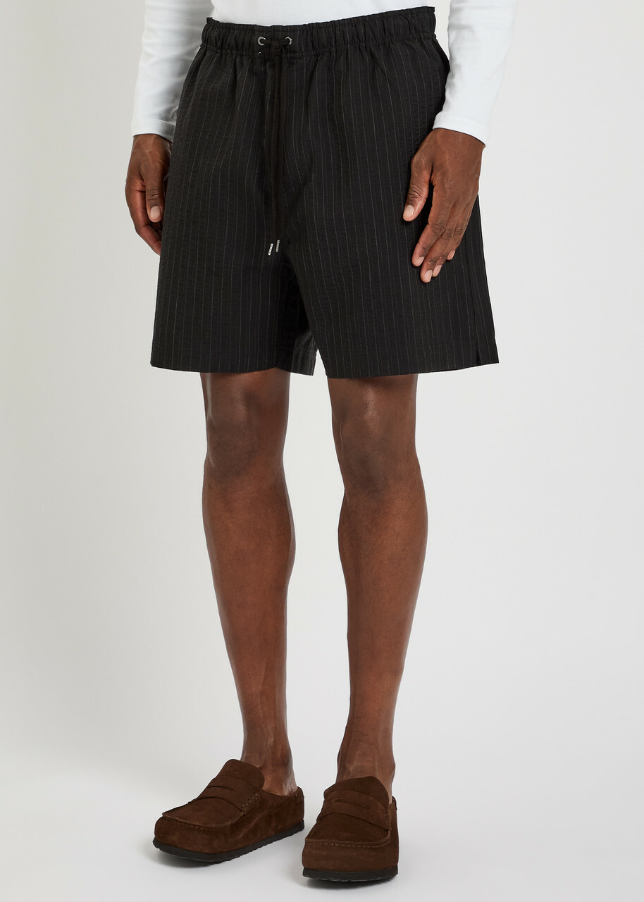 Studio Nicholson Pinstriped Cotton and Wool-blend Shorts Black