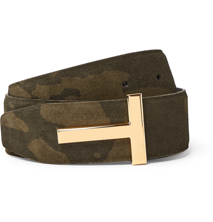 Photo: TOM FORD - 4cm Reversible Camouflage-Print Suede and Black Leather Belt - Green