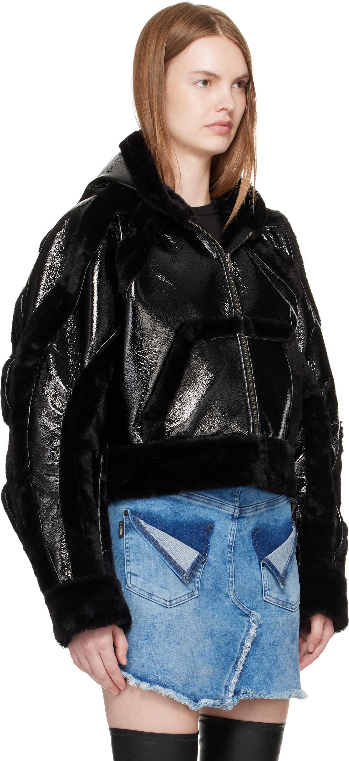 Ottolinger Black Fitted Multiline Faux-Fur Jacket