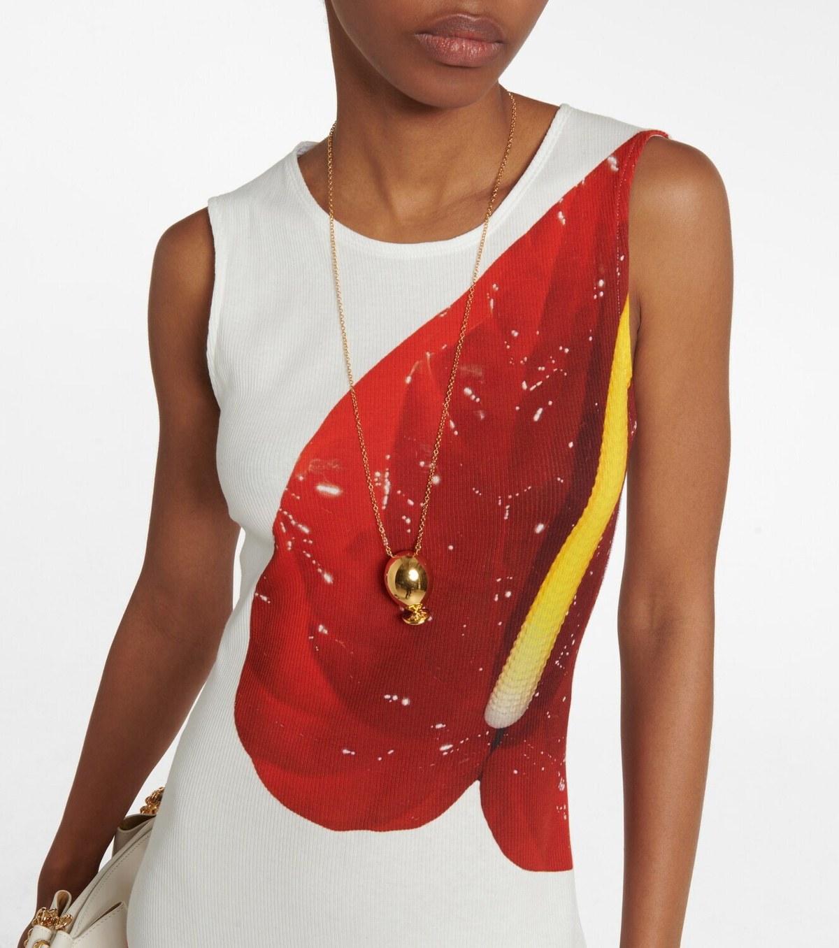 ワンピースその他 Loewe Dress with floral print in silk and cotton LOEWE Floral-print ribbed silk and cotton-blend midi dress