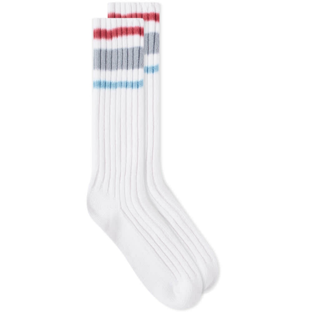 Sacai Men's Line Dye Socks in White/Red Sacai