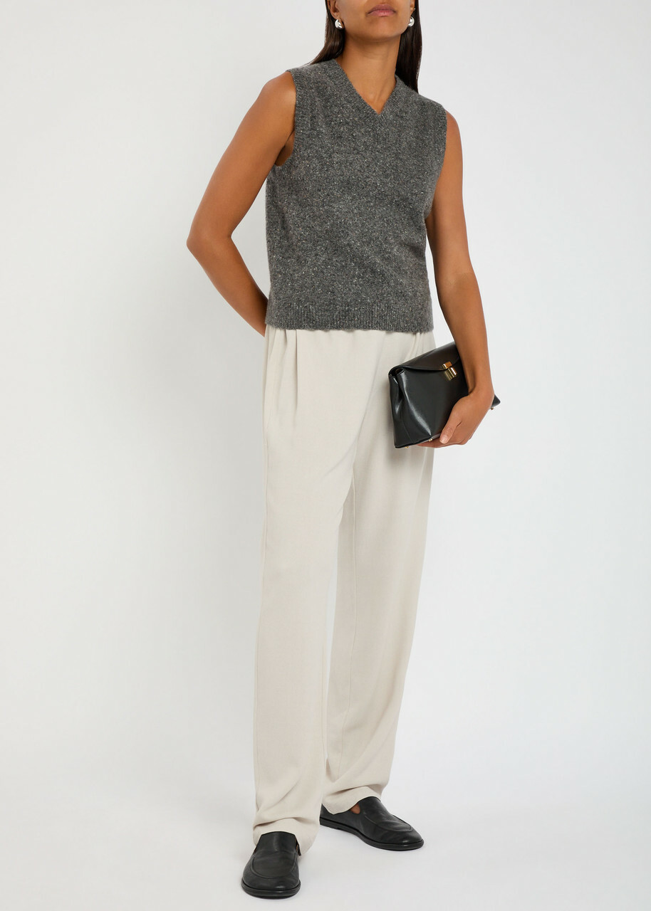 Tove Drawstring Crepe Trousers Light Grey