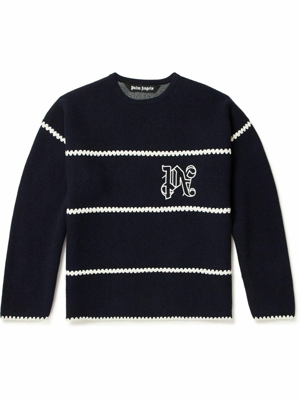 Photo: Palm Angels - Crochet-Trimmed Logo-Embroidered Wool-Blend Sweater - Black