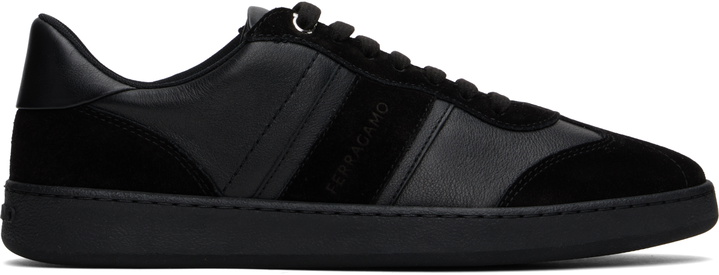Photo: Ferragamo Black Low Top Signature Sneakers