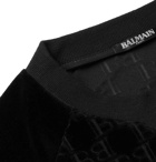 Balmain - Logo-Print Cotton-Blend Velvet Sweatshirt - Black