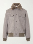 Golden Bear - Sherling Trim Wool Bomber Jacket - Brown