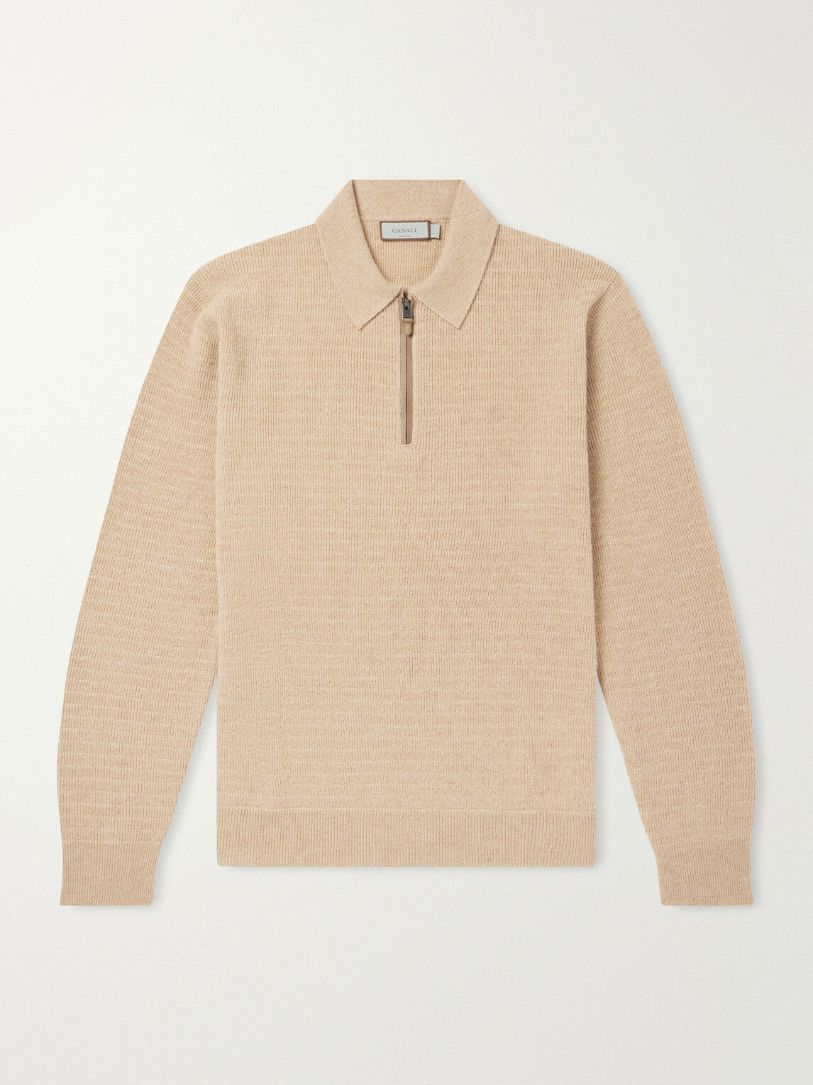 Canali - Mock-Rib Wool and Cashmere-Blend Half-Zip Polo Shirt - Neutrals