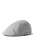 Brunello Cucinelli - Logo-Embroidered Virgin Wool-Flannel Flat Cap - Gray