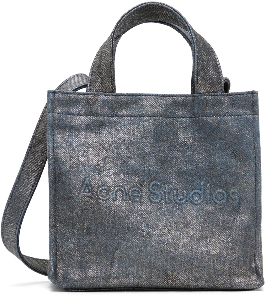 Photo: Acne Studios Silver & Blue Logo Mini Shoulder Tote