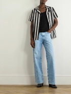 Balmain - Camp-Collar Logo-Print Striped Cotton-Poplin Shirt - Black