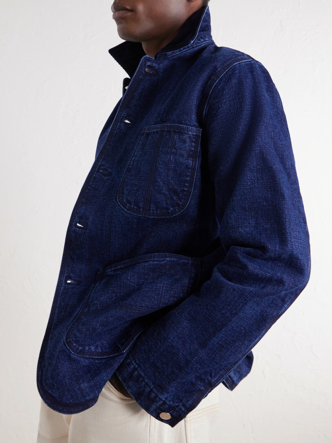 Drake's - Corduroy-Trimmed Denim Chore Jacket - Blue