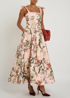 Alice + Olivia Hana Floral-print Stretch Cotton-sateen Midi Dress Pink