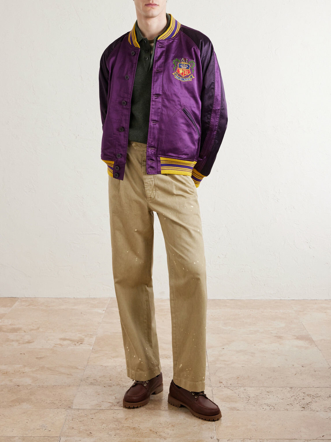 Polo Ralph Lauren - Embroidered Cotton-Blend Satin Bomber Jacket - Purple