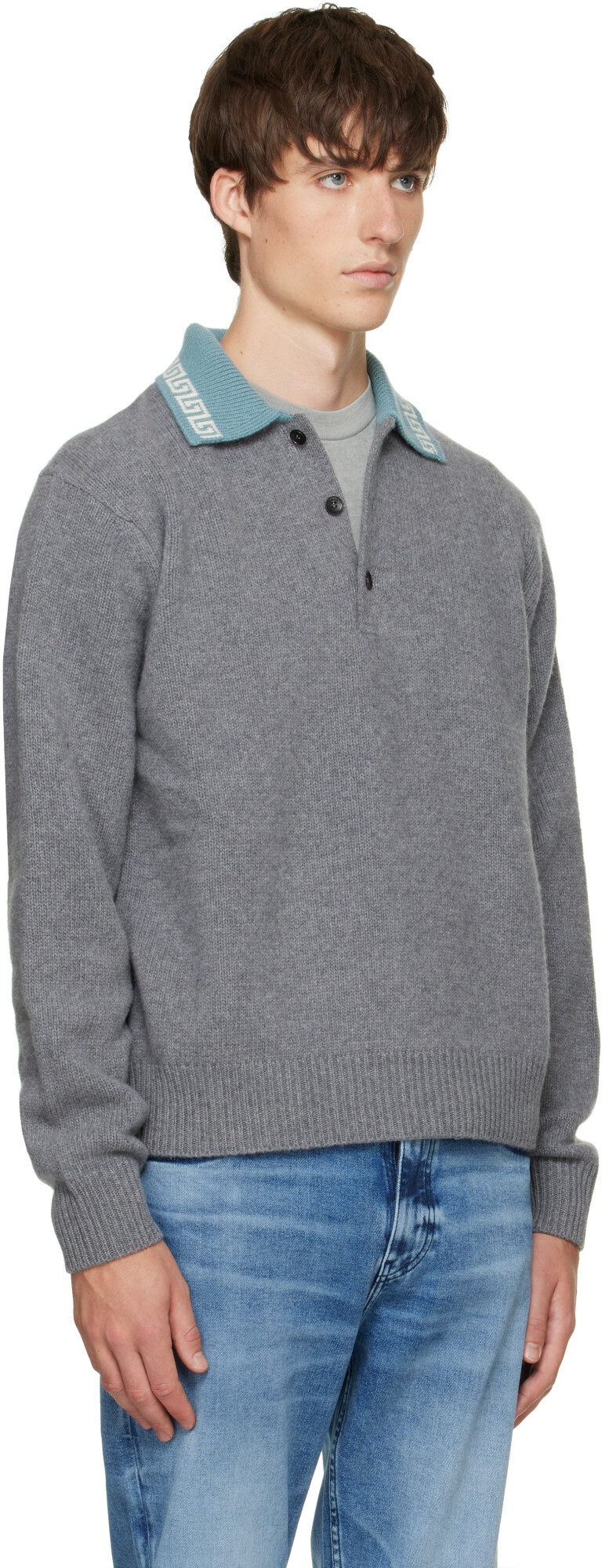 Versace Gray Wool & Cashmere Knit Polo