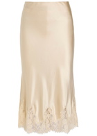 Reformation Carolina Lace-trimmed Silk-satin Midi Skirt Beige