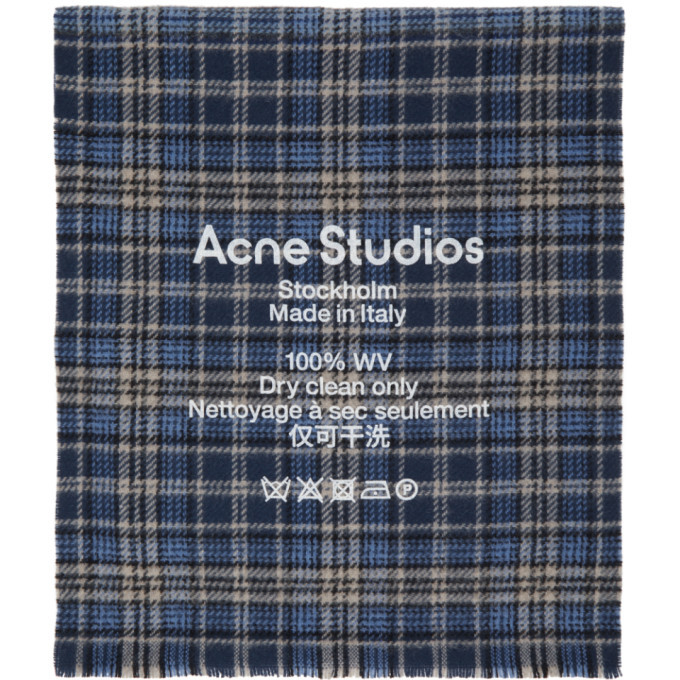 Photo: Acne Studios Blue and Beige Checked Logo Scarf