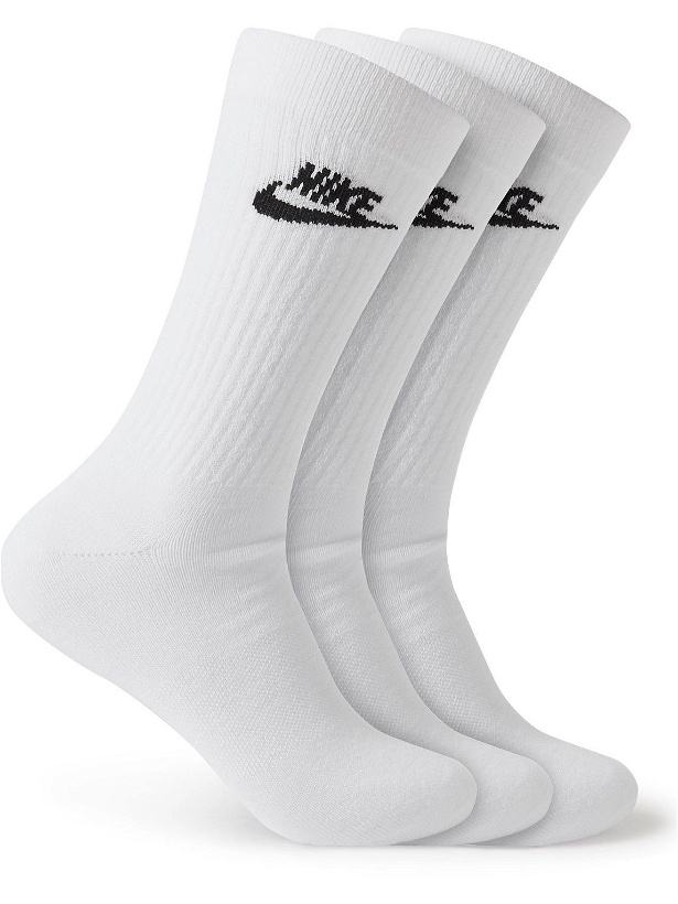 Photo: Nike - Three-Pack Nike Sportswear Everyday Essential Recycled Dri-FIT Socks - White