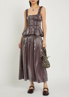 Damson Madder Layla Shirred Pearlescent Satin Midi Ksirt Purple
