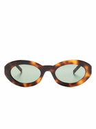 Saint Laurent Eyewear Brown Monogram Oval-Frame Sunglasses