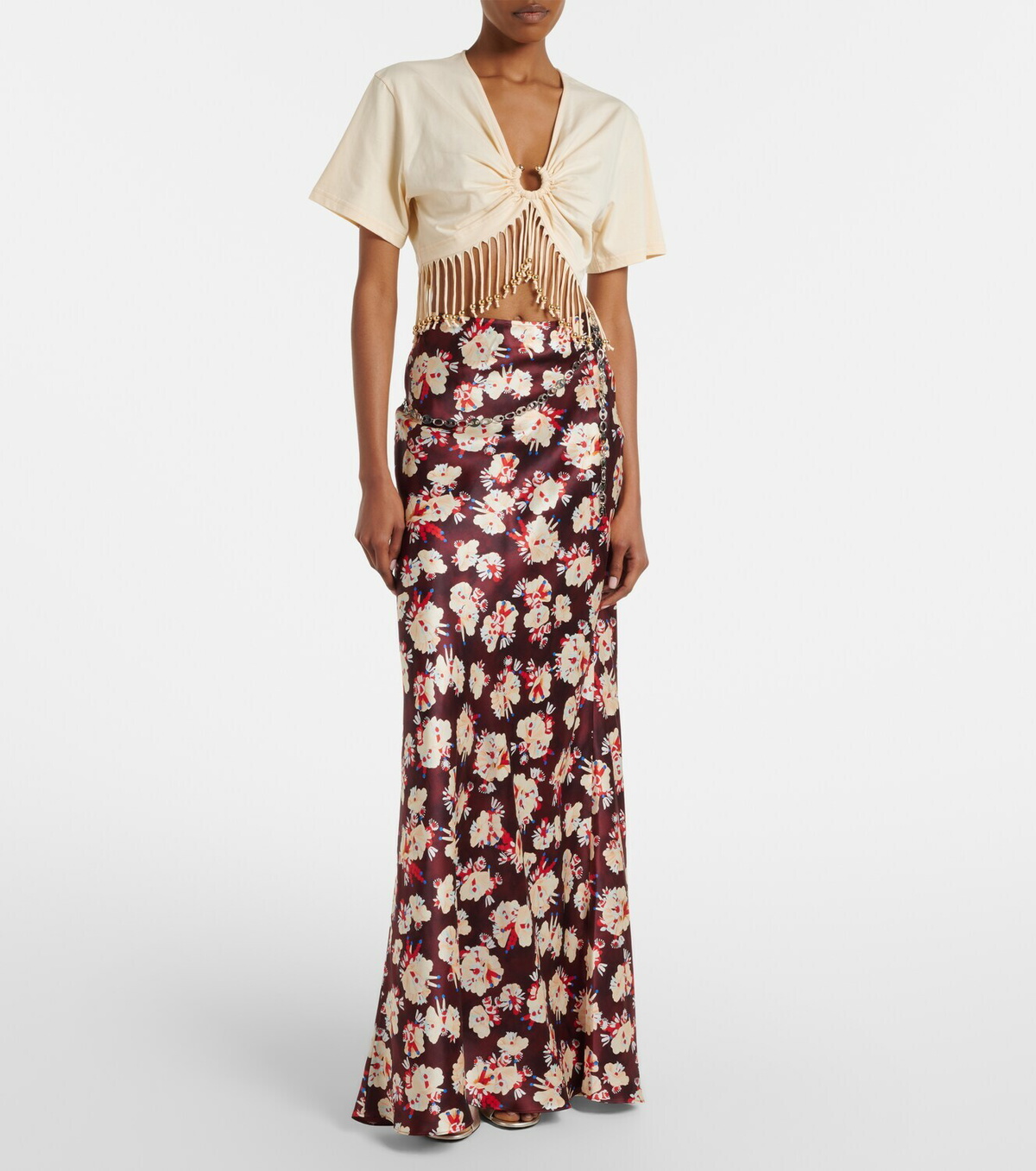 Rabanne Embellished cotton jersey crop top