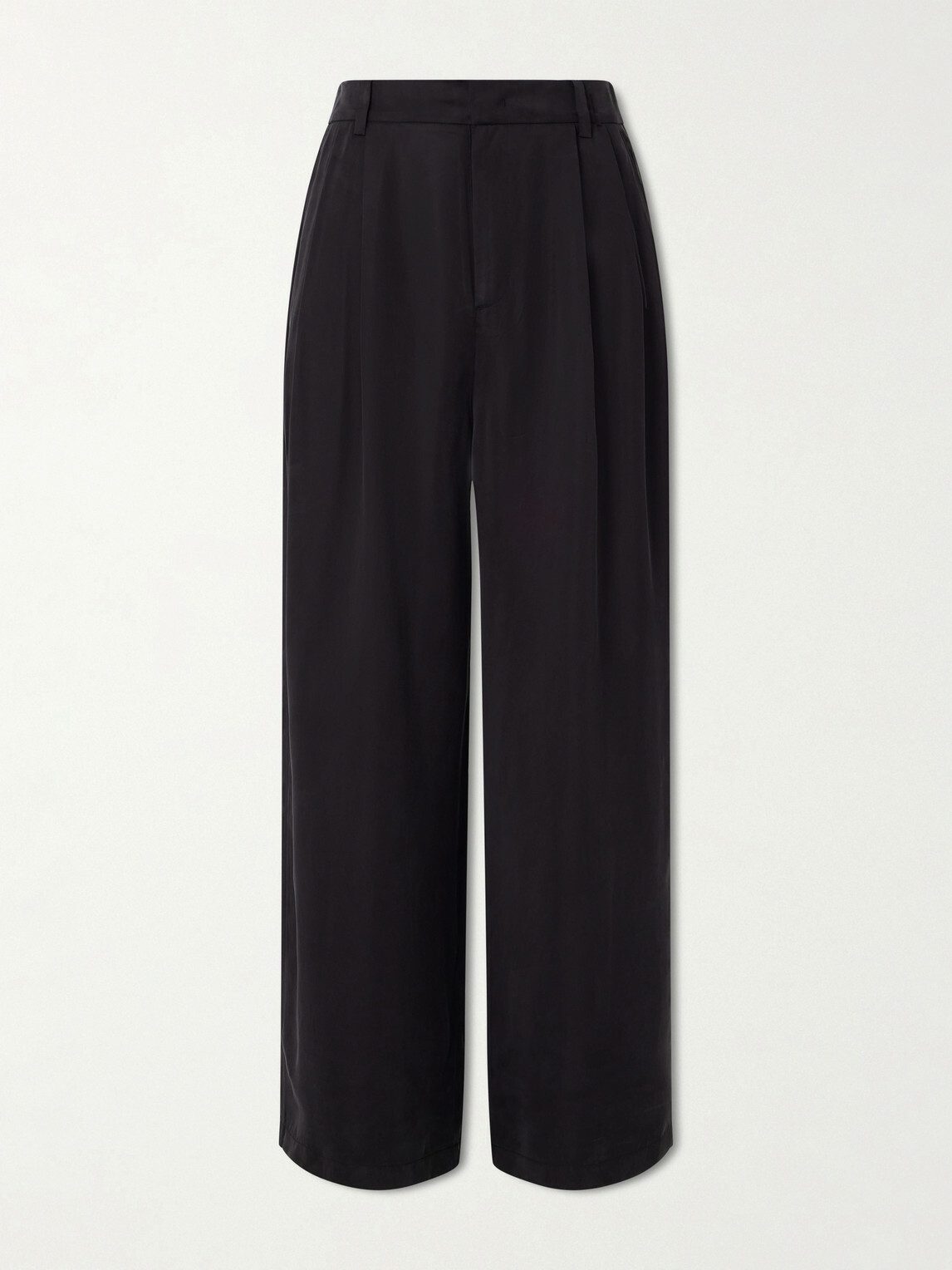 Amomento - Wide-Leg Pleated Satin Trousers - Black