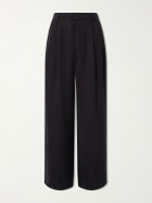 Amomento - Wide-Leg Pleated Satin Trousers - Black