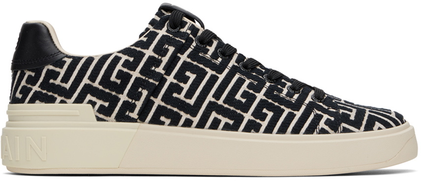 Balmain Black & Off-White Monogram Jacquard B-Court Sneakers
