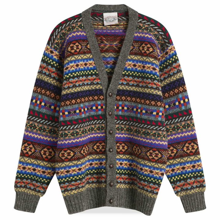 Photo: Jamieson's of Shetland Men's Jamiesons of Shetland Fair Isle V-Neck Cardigan in Grey