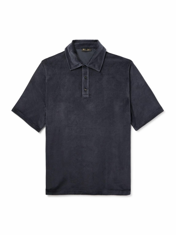 Photo: Loro Piana - Cotton and Silk-Blend Velour Polo Shirt - Blue