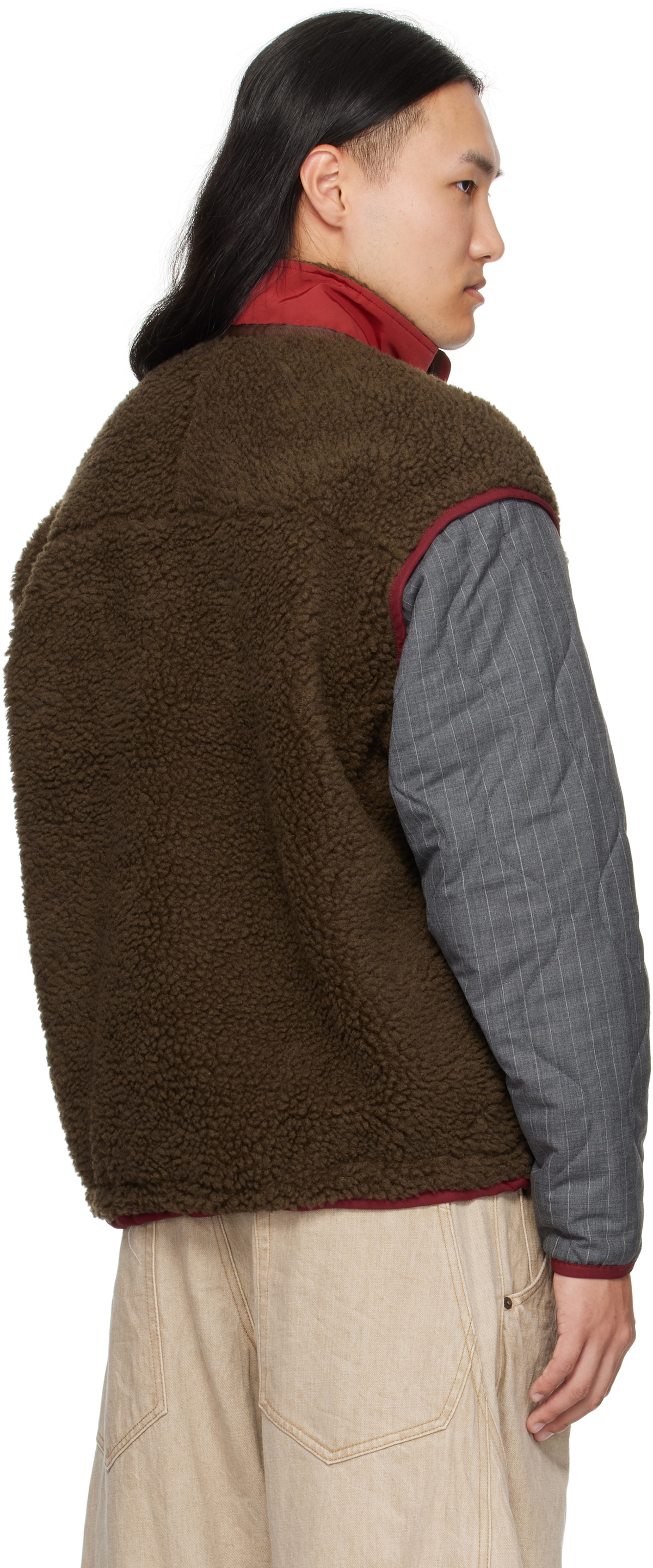 Khoki Brown & Gray Fleece Texture Jacket