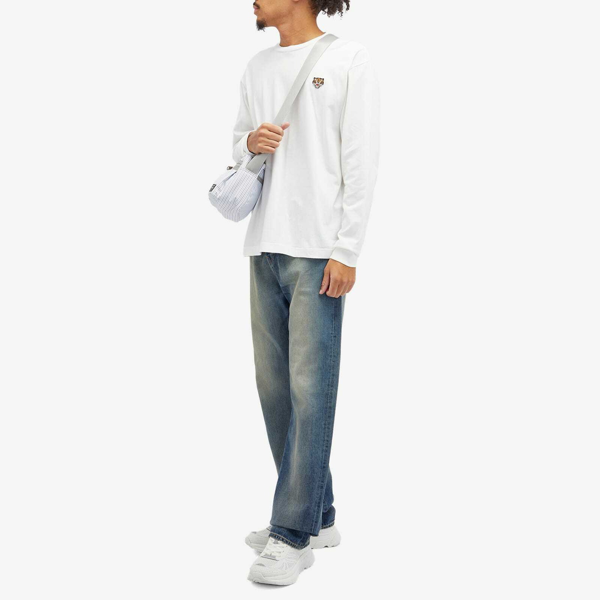 Tシャツ・カットソー KENZO Men Long Tops FF55PU7083CB 02 WHITE Kenzo Men's Lucky Tiger Long Sleeve T-Shirt in White Kenzo