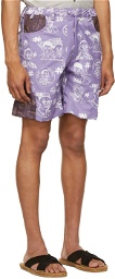 Bloke Purple & White Silkscreen Printed Shorts