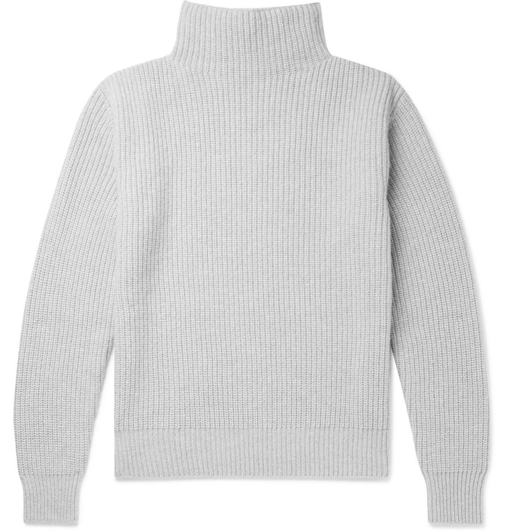 Photo: Mr P. - Ribbed Virgin Wool Rollneck Sweater - Gray