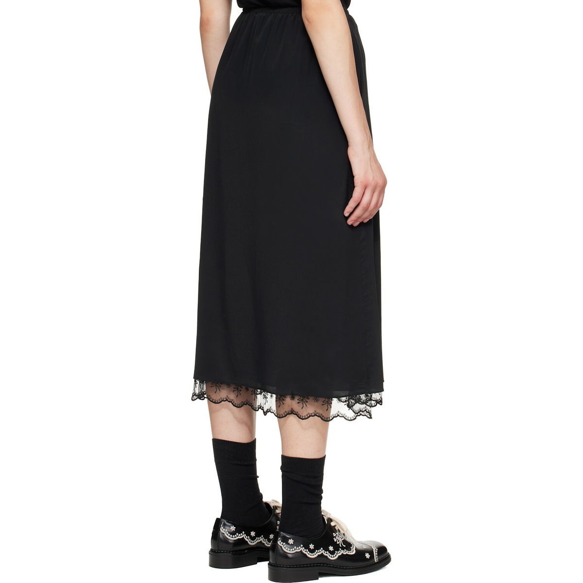 Simone Rocha Black Lace Trim Negligee Midi Skirt