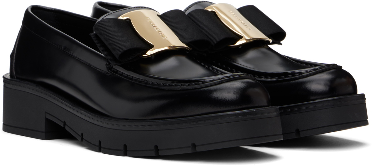 Ferragamo Black Chunky Vara Bow Loafers